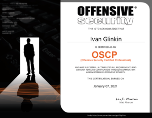 Offensive Security Certified Professional OSCP Certificate Ivan Glinkin